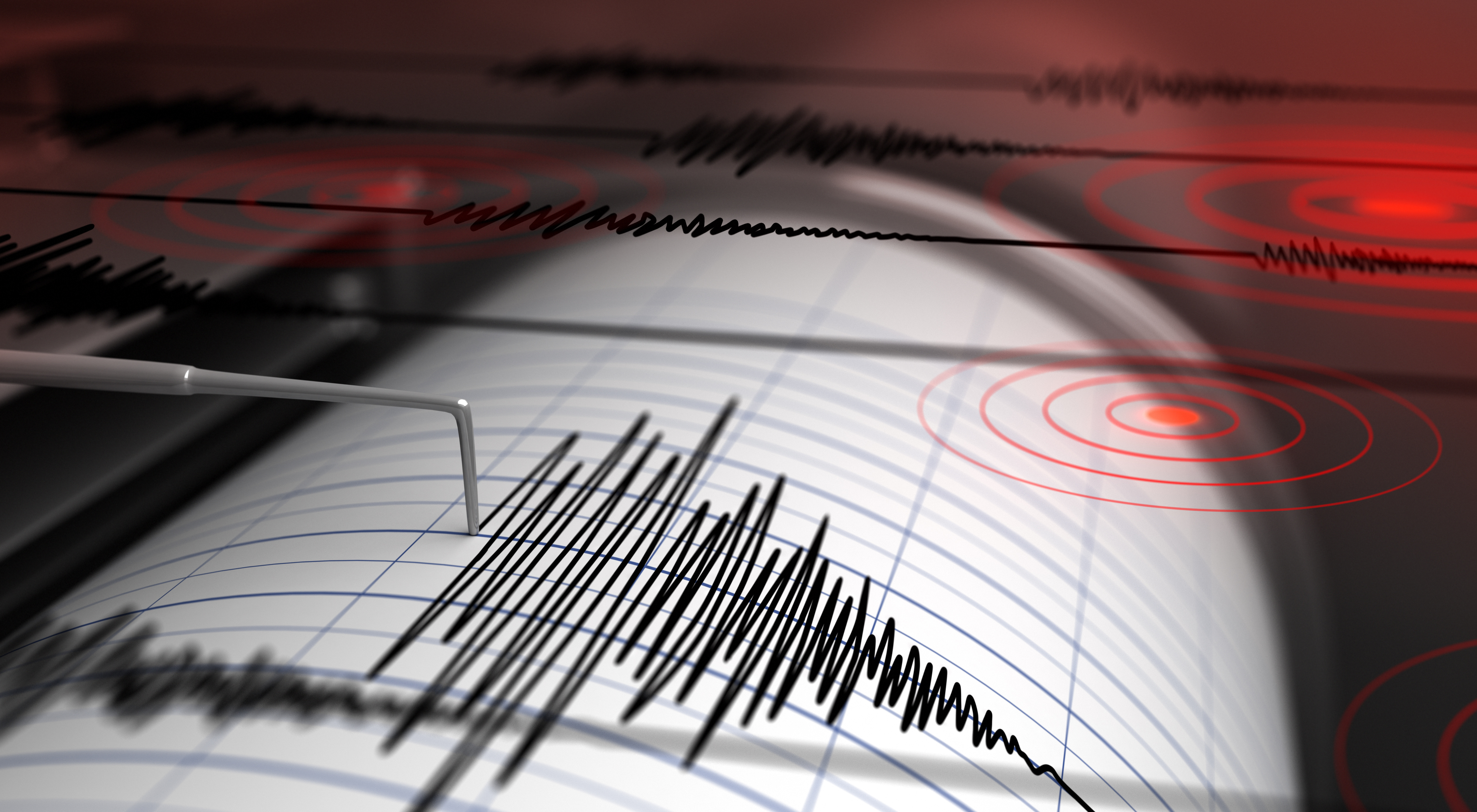 Seismograph with paper in action and earthquake - 3D Rendering